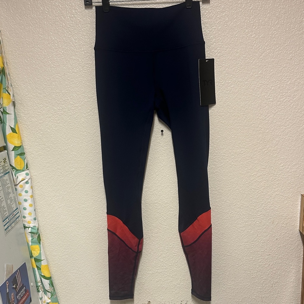 NWT TYR Navy and Red High Rise Leggings Size Small